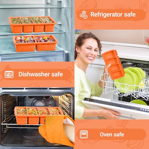 Image of Silicone Freezer Trays with Lid for Soup, 1-Cup & 2-Cup Large Ice Cube Molds Food Storage Containers for Meal Prep, Freeze 500mL /250mL /125mL Portions - 2 Pack