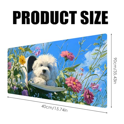 Image of Nuxovilar Professional Large Mouse Pad & Computer Game Mouse Mat (35.4x15.7IN, Floral Puppy Art) (90 * 40cm Floral Puppy)