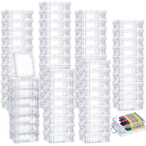 Image of Suzile 70 Pcs Plastic Crayon Box with Lid Clear Crayon Organizer Stackable Storage Containers Bulk Pastel Holder Case for Office School Classroom Supplies Pen Pencil Art Crafts