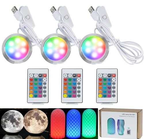 3 Stück RGB LED Lampen-Kits 001 für Bambu Lab A1 mini/P2S/X1C/X1E/A1 MH001 | Makerworld 3D-gedruckt, Farbspeicherung, Fernbedienung, Dimmfunktion, 5V USB Puck-Licht DIY-Hardware-Modell-Ersatzteile