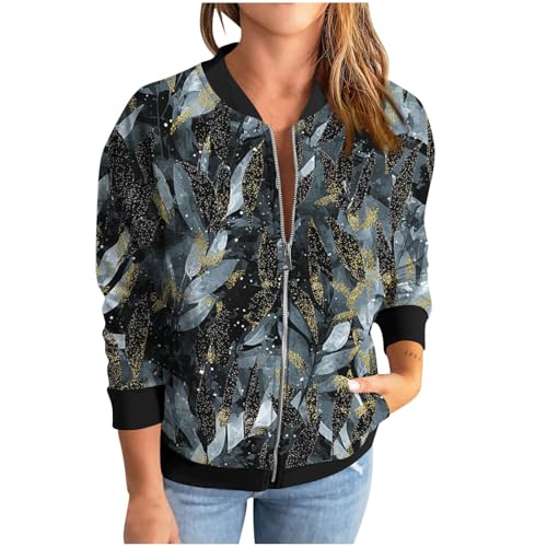Womens Bomber Jacket Long Sleeve Zip Up Floral Outerwear Lightweight Loose Casual Fall Street Style Coats with Pockets4