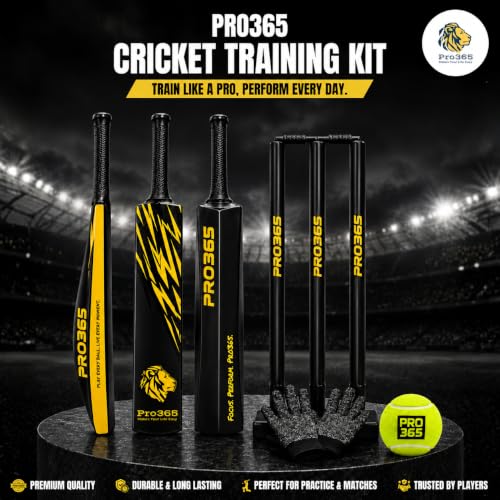 Image of PRO365 Full Big Size Premium Complete Cricket Kit - Full Length Bat | Premium Ball | Stumps with Stand | Gloves | Carry Bag | Outdoor & Indoor Cricket Set