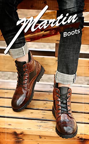 Image of Hopomart Men's Cowhide Printed Pattern Boots,Men's High Top Casual Leather Boots,Waterproof Lace Up Formal Shoes
