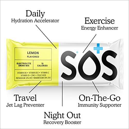 Image of SOS Hydration Electrolyte Powder Sticks | Low Sugar Rapid Hydration | Keto Friendly (8 Servings, Lemon)