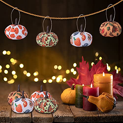 Wehhbtye 12Pcs Fall Thanksgiving Pumpkin Hanging Ornaments-Fabric Wrapped Pumpkin Shaped Autumn Harvest Hanging Ball Ornaments For Farmhouse Rustic Thanksgiving Day Halloween Party Home Decor #TOP5