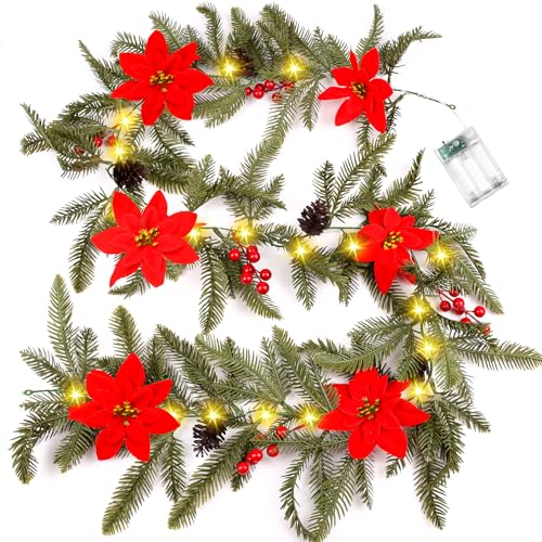 JOFONY Weihnachtsgirlande mit Beleuchtung, 1.8M Tannengirlande mit...