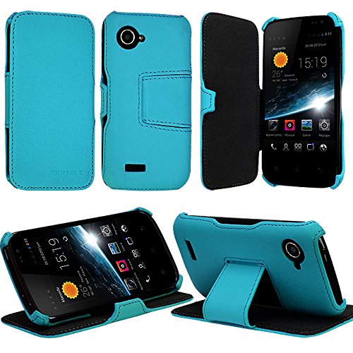 KARYLAX Seluxion - Coque Housse Etui avec Rabat Latéral Fonction Support pour Wiko Cink Slim/Slim 2 Couleur Bleu Turquoise