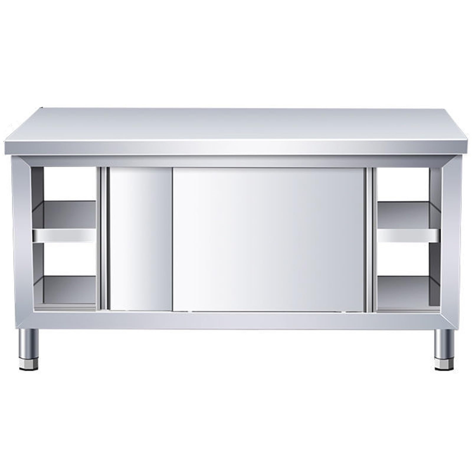 Mesa de trabajo de doble puerta corrediza, mesa de preparación comercial de acero inoxidable con almacenamiento, multifuncional para restaurantes, cocinas y carnicerías