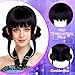 rookea Short Black Purple Wig with 2 Buns for Women, Cosplay Wigs with Bangs Halloween Costume Party Synthetic Two-Bun Hair Style for Adults Women Men