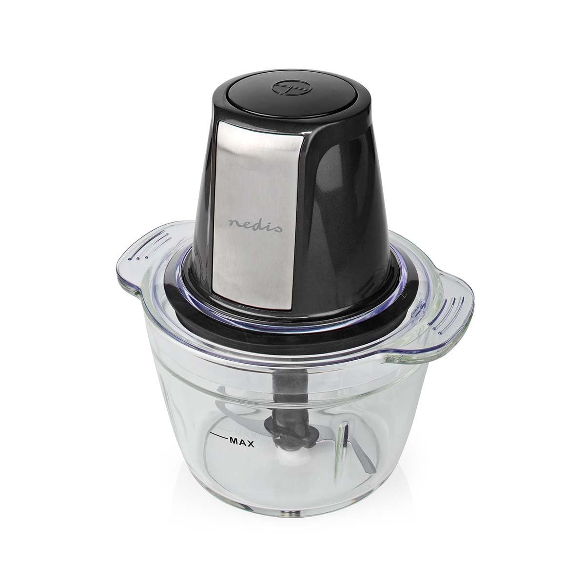 Picadora de alimentos - 500 W - 1 l - Vidrio - 1 Nivel de velocidad - Negro/Plata