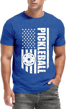 Pickleball Shirts for Men American Flag T-Shirt Paddleball Lover Tee 4th of July Tops