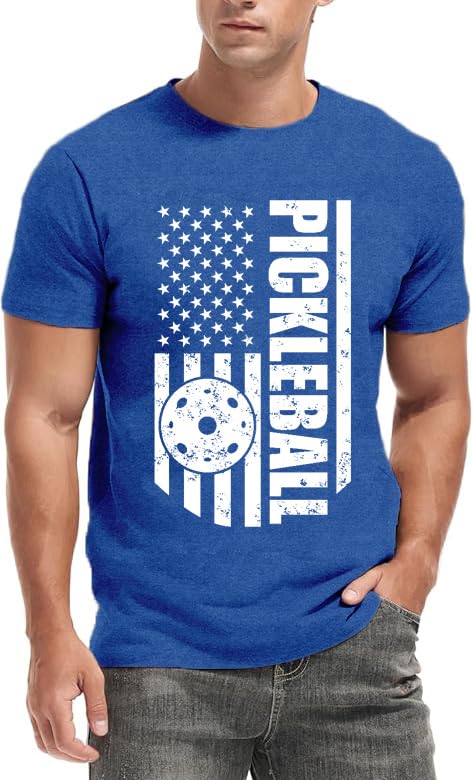 Qskall Pickleball Shirts for Men American Flag T-Shirt Paddleball Lover Tee 4th of July Tops