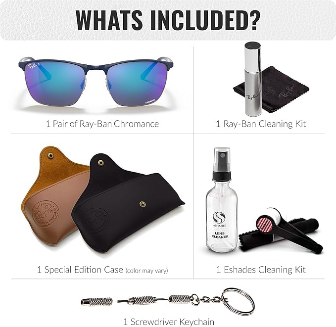 Image of Ray-Ban RB3686 CHROMANCE POLARIZED Square Shape Sunglasses for Men & Women with Official Eyewear Kit