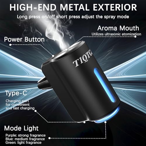 Image of Smart Car Air Freshener, Car Air Freshener Diffuser with 3 Adjustable Modes, Rechargeable Aromatizante para Carro with 8pcs Essential Oil, Long-Lasting, Black