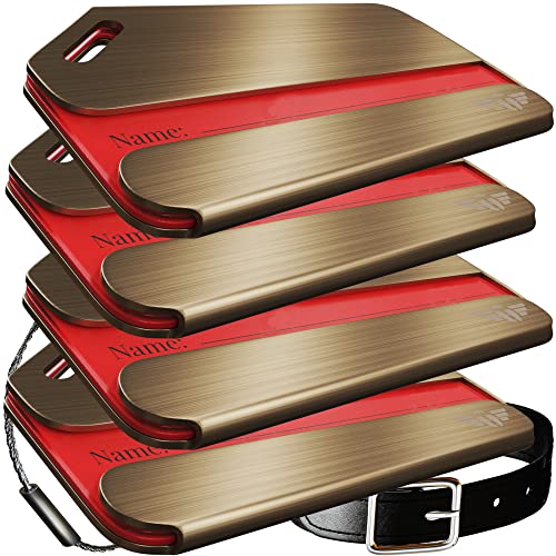 Indestructible Luggage Tags for Women Men Stand Out with Gold Metal Personalized Luggage Tags for Travel with Free Smart Bag Tag Recovery Included (Four Pack)