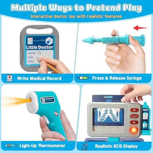 Image of Doctor Kit for Toddlers 3-5, Pretend Doctors Play Set with Cart, Costume and Stethoscope for Kids Aged 3 4 5, Role Play Medical Toys for Girls Boys, Christmas Birthday Educational Gift for Toddler