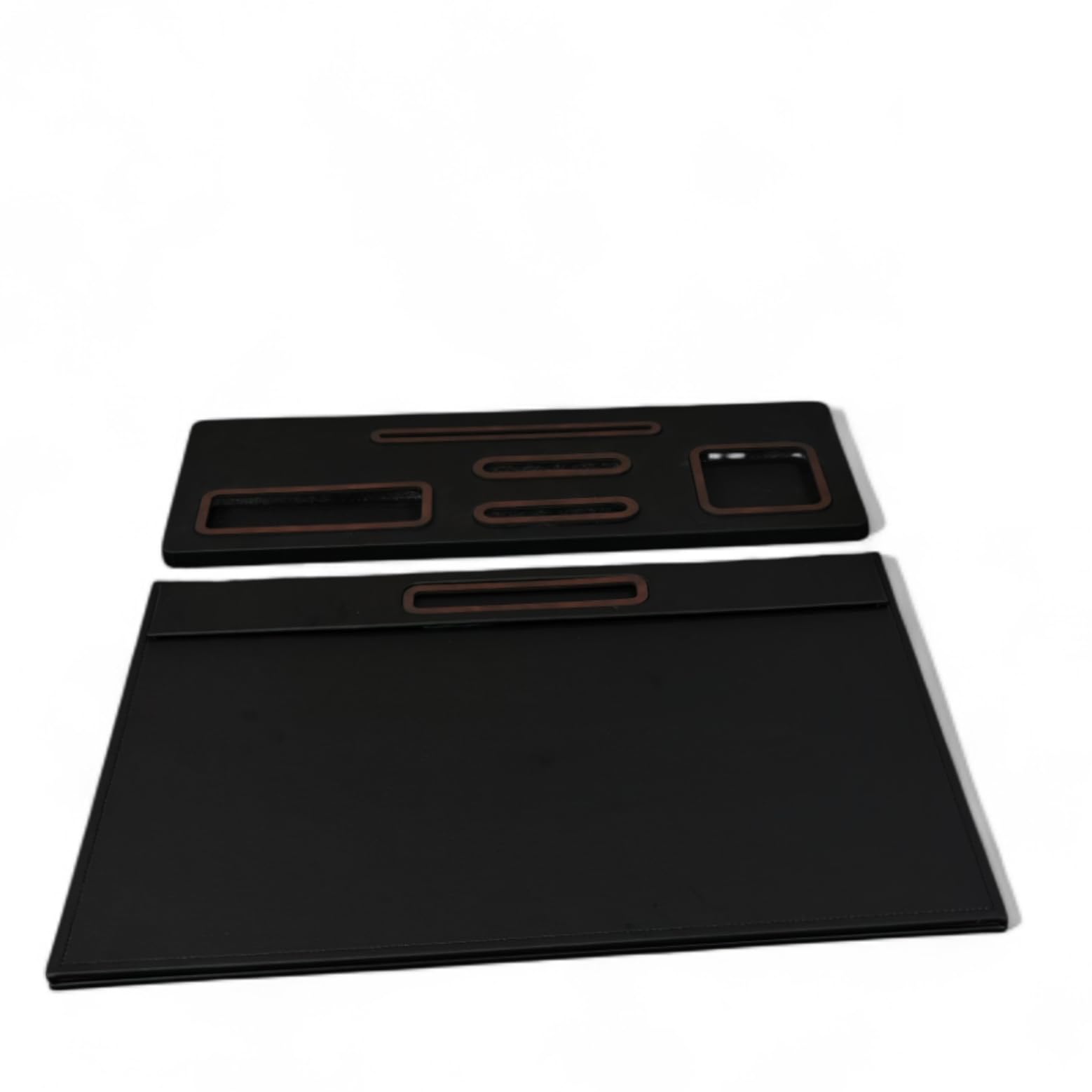 oggettando Set Scrivania in eco pelle PU Nera, 5in1 Organizer con Supporto smartphone, Porta Penne, Porta bigliett, Portacarte ades, Supporto penna, Sottomano Ufficio, Casa (PU MARRONE)