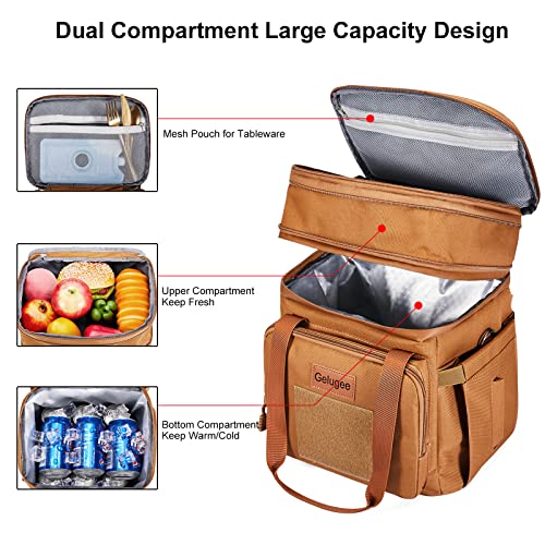 Gelugee Brown Tactical Lunch Box For Men, Insulated Waterproof Reusable Lunch Bag Lunchbox, Durable Military Cooler Bag With Adjustable Shoulder Strap, Lunch Tote For Adults To Work Picnic #TOP1