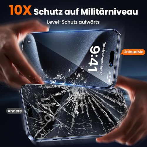UniqueMe für iPhone 15 Pro für Panzerglas Sichtschutz - 2 Stück Schutzfolie – Ansicht 2