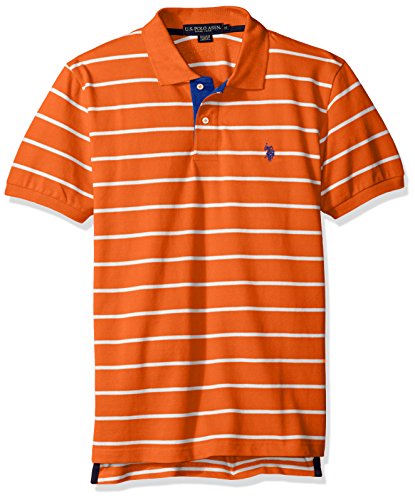 U.S. Polo Assn. Men's Pique Classic Fit Shirt, Stripe Pattern 1/Summer Orange, Small