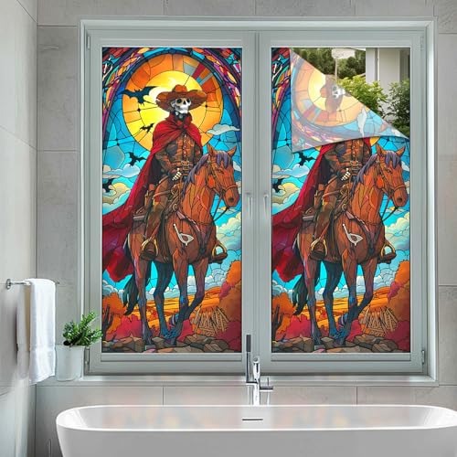 Vinilo decorativo para ventana Halloween con esqueleto vaquero 39.3x17.7 in miniatura 5