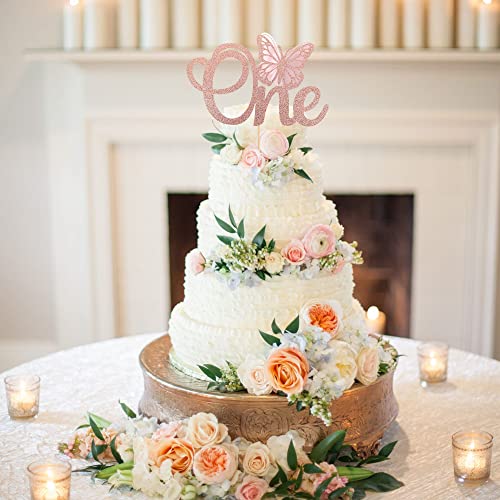 Rsstarxi 1 Pack Butterfly One Cake Topper Rose Gold Glitter Baby Shower Butterfly 1St Birthday Cake Pick Decorations For Butterfly Theme Baby Shower 1St Birthday Party Supplies #TOP5