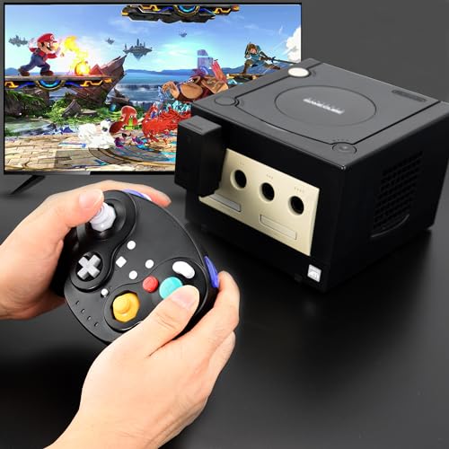 Image of Wireless GameCube Controller for NGC Console, 2.4 GHz Receiver, Black | (Built-in Vibration) (Rechargeable) (Analog Triggers / Stick) (Plug and Play)