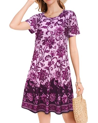 Image of JOLIGAL Summer Dresses for Women Casual Short Sleeve Sundress Scoop Neck Beach T Shirt Dress with Pockets 2026