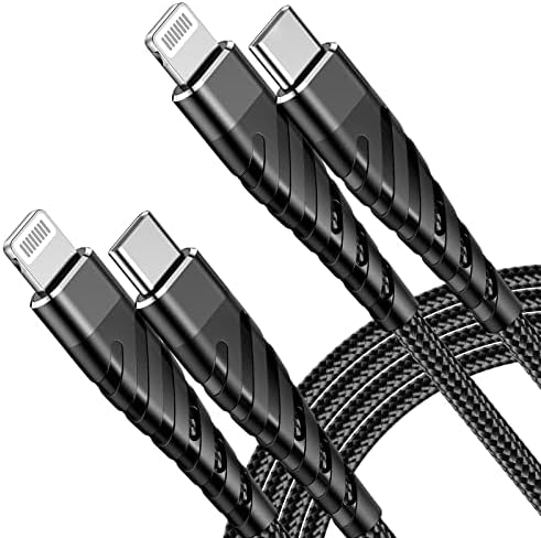 20W USB C to Lightning Cable Fast Charging 【2Pack-6ft】 Apple MFi Certified Nylon Braided Type C Quick Charger Cable USB-C High Speed Charging for iPhone 14 13 12 11/Mini/Pro/ProMax/iPad 8 -Black