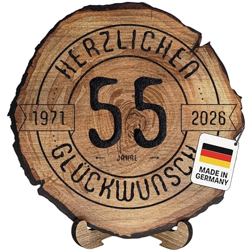 DARO Design – Baumscheibe mit Gravur für 55. Geburtstag – Geburtstags Geschenk aus Holz – Hochwertige Holz Geschenke mit Gravur ideal für Geburtstag – Dicke 6mm, Durchmesser 20cm – Made in Germany