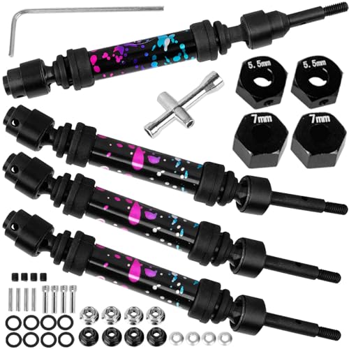 BRCatWPark Drive Shaft Axles Upgrades Part for 1/10 Slash VXL 4X4 4WD Rustler VXL 4X4 4WD Stampede VXL 4X4 4WD,RC Steel #45 Front & Rear 4Pcs Driveshafts CVD w/Hex Hops Up,Colour