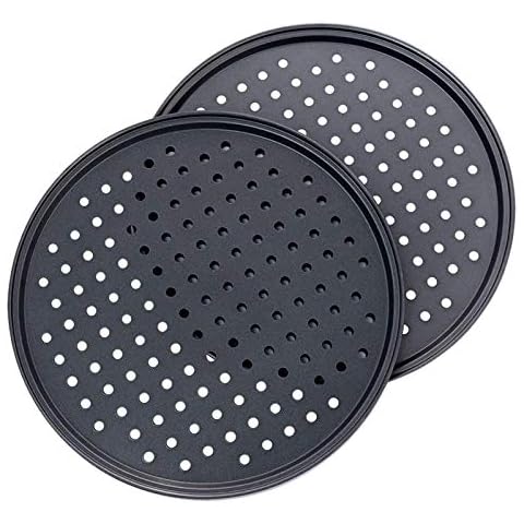 ACAMPTAR 2 Pack 11 Inch Personal Perforated Pizza Pans Carbon Steel with Nonstick Coating Easy to Clean Pizza Baking Tray Cover
