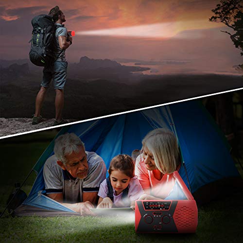 2020 Upgraded Emergency Solar Hand Crank Radio, RegeMoudal Hand Crank AM/FM/NOAA Weather Radio with Flashlight, Reading Lamp, 2000mAh Power Bank,USB Cell Phone Charger and SOS Alarm
