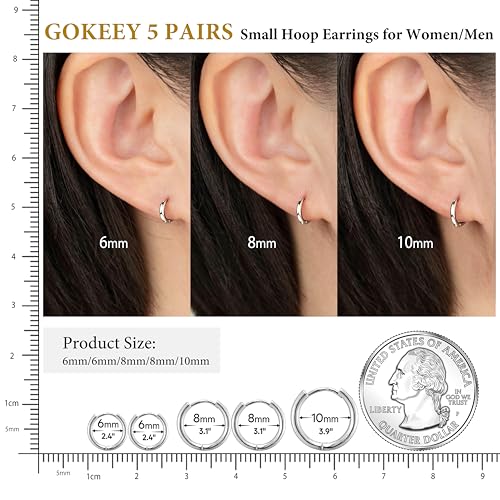 Small Gold Silver Hoop Earrings for Women Men,Hypoallergenic 316L Surgical Stainless Steel Earrings for Sensitive Ears,Cute Cartilage Helix Tiny Huggie Hoops Earring Set for Multiple Piercing Jewelry Gift3