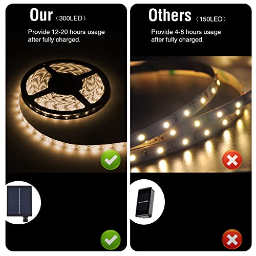Zcfine Solar Strip Lights With Remote,300 Led/16.4Ft，With 8 Lighting Modes Auto On/Off, Ip67 Waterproof Light Strip (Warm White, 16.4Ft) #TOP1