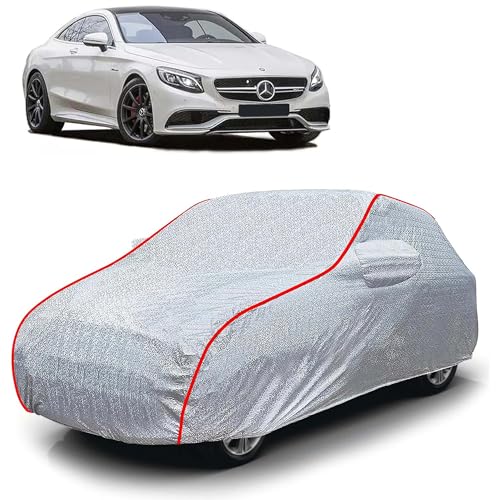 Image of Sulfar 100% Waterproof Car Body Cover Compatible with Mirror for Mercedes Benz S500 (Triple Stitched, Full Bottom Elastic, Magic Silver with Red Piping)