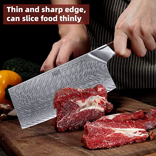 Findking 4Pcs Chefs Knives Set, Versatile And Multisize, Damascus Steel Kitchen Knife Set, Full Tang, For Meat, Vegetable Home (Nebula Series, Red) #TOP6