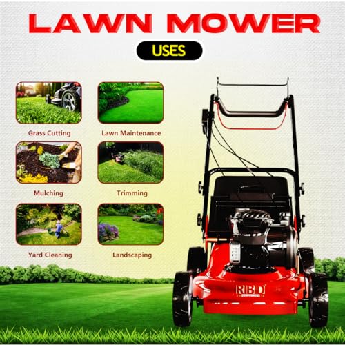 Image of RBD Petrol Power Lawn Mower with Rear Roller - 6HP 4-Stroke Heavy Duty Grass Cutting Machine with Rotary Grass Cutter Blade for Lawn, Garden & Farm Use, Smooth & Efficient Trimming, (20-Inches)