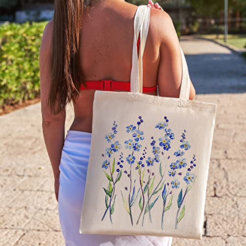 Canvas Tote Bag, Tote Bag With Floral Print, Reusable Shopping Bag, Grocery Bag, Cloth Cotton Bag For Women Blue #TOP4