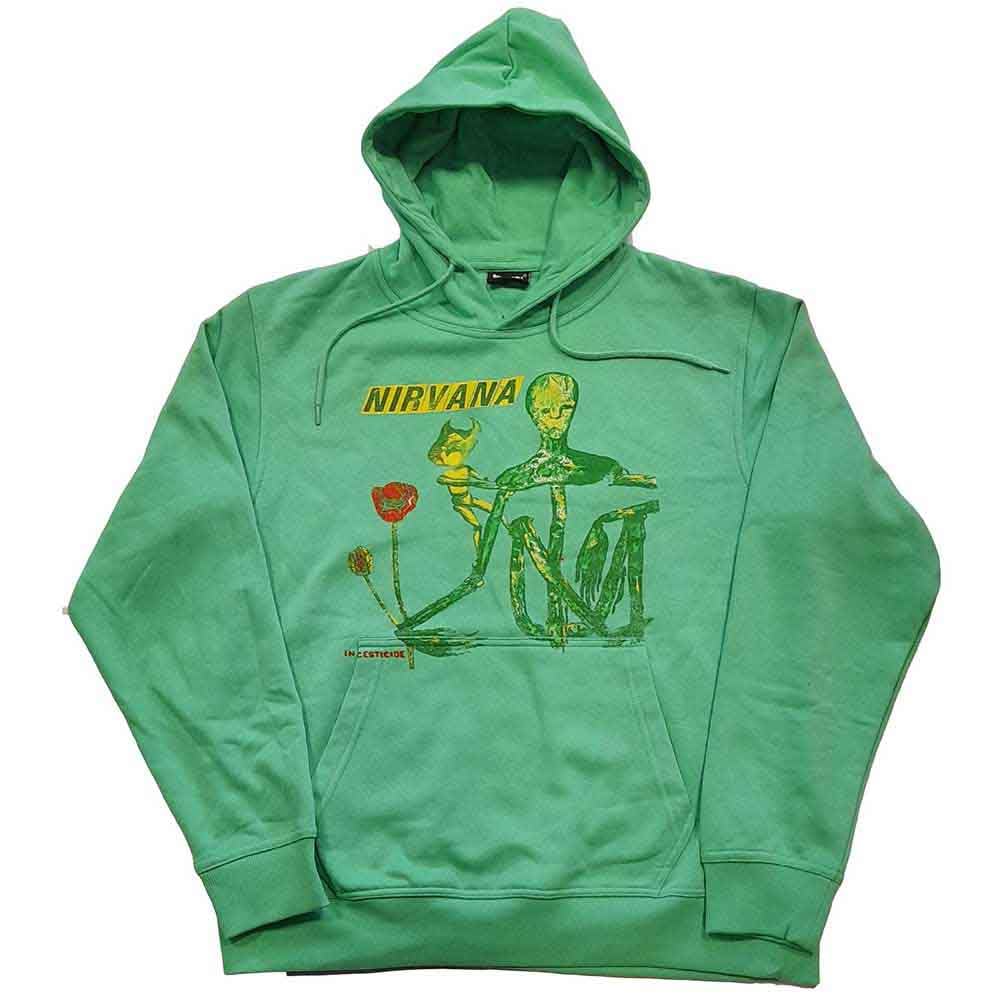 Nirvana Hoodie Incesticide Band Logo Official Unisex Green Pullover M