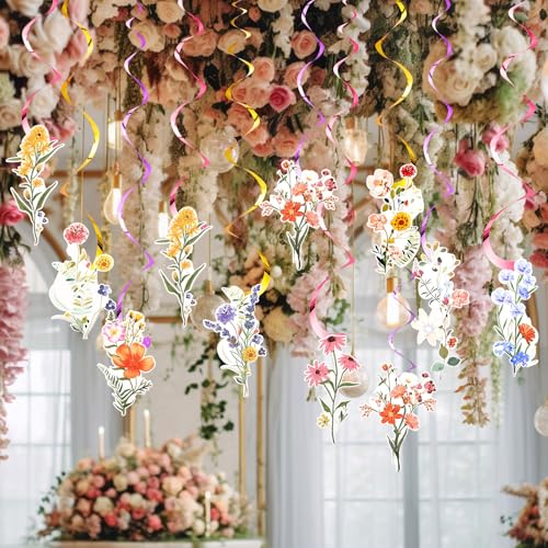 Image of 36 Pcs Wildflower Hanging Swirl Decorations Birthday Party Banners Baby Shower Party Decorations Hanging Streams Swirls for Baby Shower Gender Reveal Bridal Home Classroom Themed Supplies