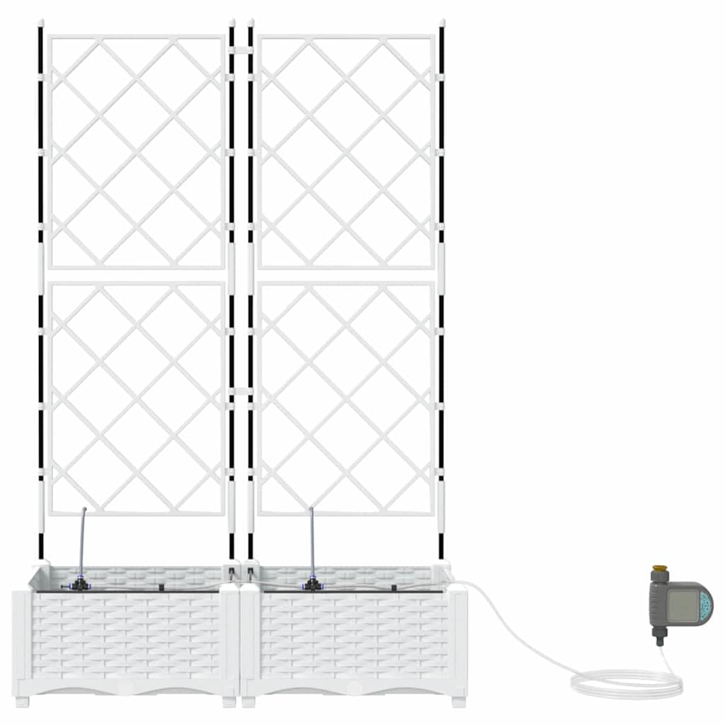 Juego de 2 maceteros de riego de plástico blanco, 80 x 40 x 126 cm | Prácticas jardineras para balcón y terraza con almacenamiento de agua integrado para plantas vitales.