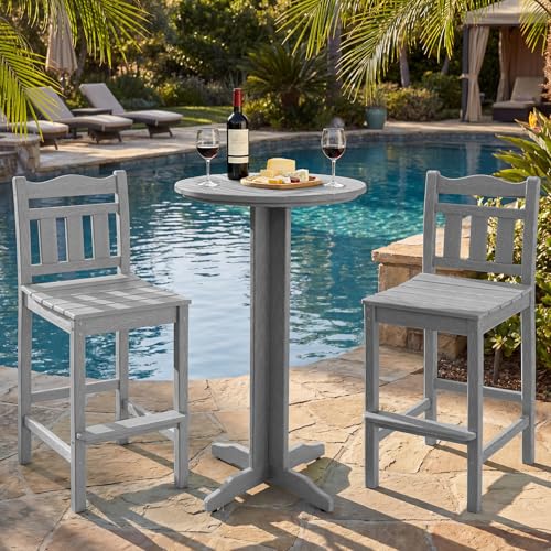 Image of 3-Piece Outdoor Bar Set, HDPE Adirondack Bar Height Chairs Set of 2 and Round Bar Table, All Weather Patio Bar Set Outdoor Bar Stools Set for Balcony, Poolside, Backyard (Slate Grey)