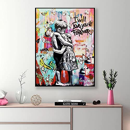 GLWDMB Banksy Poster mural « I Will Love You Forever » - Graffiti - Impression sur toile pour décoration d'intérieur - Sans cadre - 1 pièce