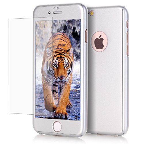 iPhone 7 Plus Case, AOKER Ultra-thin Full Body Coverage Hard Plastic Matte [Tempered Glass Screen Protector] 360 All Round Shockproof Hybrid Cover Skin for Apple iPhone 7 Plus 5.5 Inch (Silver)