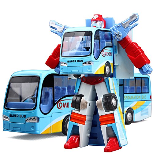 Cyeah Bus Transform into Robot Toy for Kids(Blue)