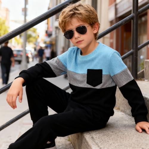Image of Kid Toddler Boy Clothes Color Block Sweatshirt and Casual Pants 2Pcs Boys Fall Winter Outfits 1-5T
