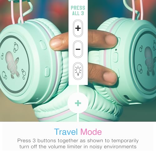 Image of MEE audio KidJamz KJ55BT Personalized Bluetooth Wireless Safe Listening Headphones for Kids w /Custom LED-Backlit Design, Volume Limiter, Microphone; Kids Headset for School /iPhone /iPad /Tablet (Mint)