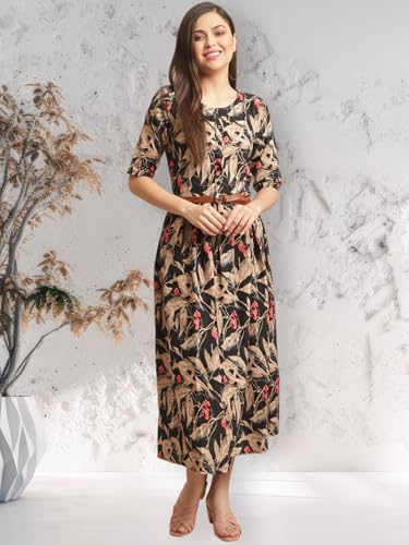 Preneum Women's Georgette Fit And Flare Standard Length Dress (Gown-116_Brown_2Xl)