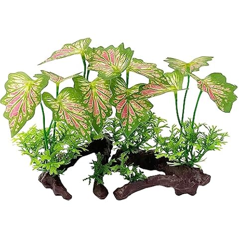 Smoothedo-Pets Aquarium Plant Fish Tank Decoration Small Plastic Artificial Plant Goldfish Hide (Rainforest Leafs-Pink-Small-Set) Cover